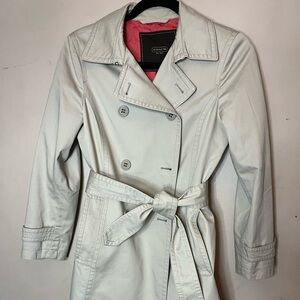 Coach beige tan short trench coat peach logo liner size xs rain classic